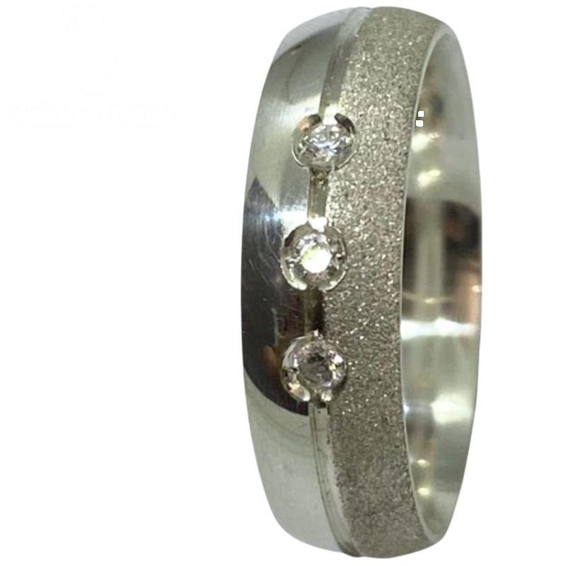 ALIANÇA DE PRATA 6,0MM ANATÔMICA ABAULADA C/03 PEDRAS