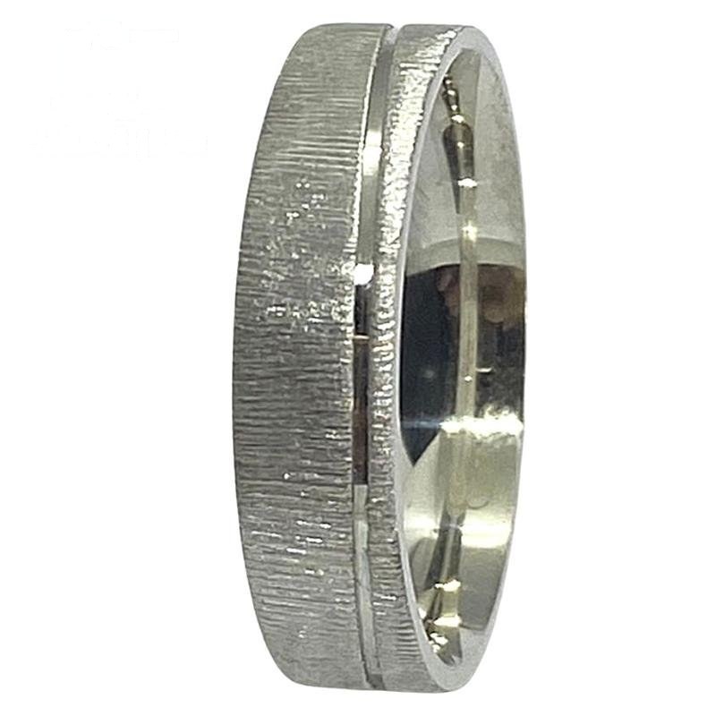 ALIANÇA DE PRATA 5,0MM ANATÔMICA QUADRADA C/01 FRISO TORCIDO E TEXTURIZADA C/ LIXA GROSSA