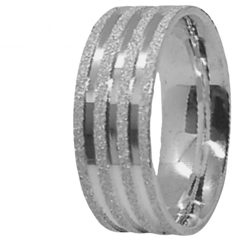 ALIANÇA DE PRATA 8,0MM QUADRADA DIAMANTADA C/03 FRISOS DE 1MM