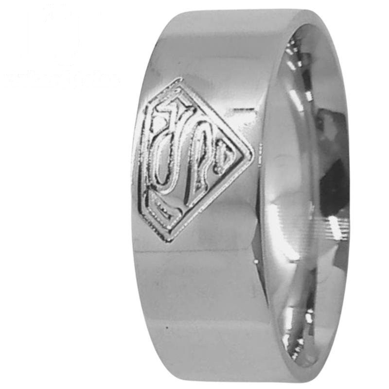ALIANÇA DE PRATA 8,0MM QUADRADA C/SÍMBOLO DO SUPERMAN