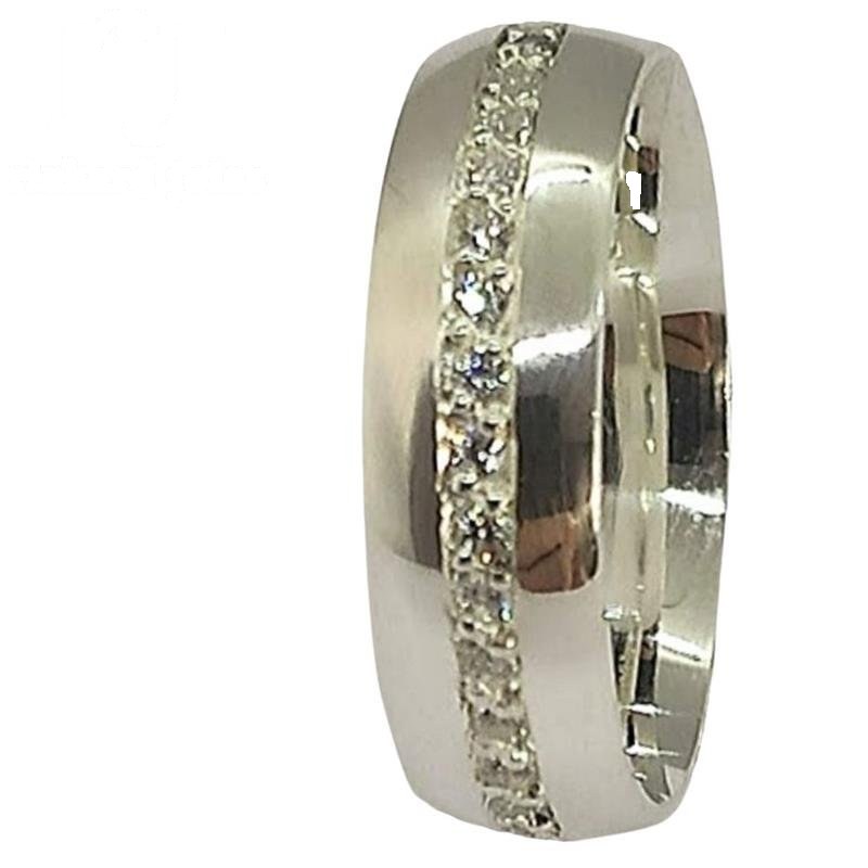 ALIANÇA DE PRATA 6,0MM ANATÔMICA ABAULADA C/15 PEDRAS