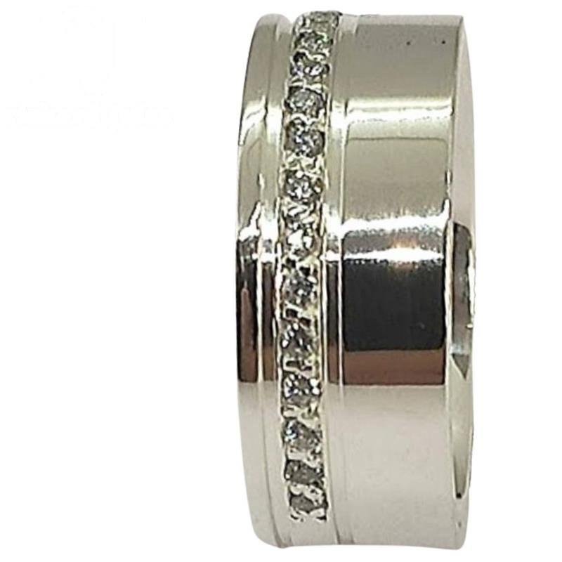 ALIANÇA DE PRATA 8,0MM ANATÔMICA QUADRADA C/15 PEDRAS E 2 FRISOS 0,50