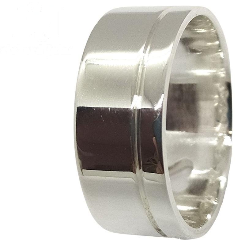 ALIANÇA DE PRATA 8,0MM SEMI-ANATÔMICA QUADRADA C/ 01 FRISO 0,50