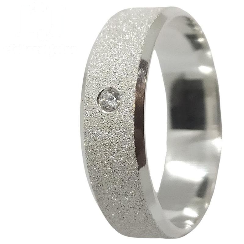 ALIANÇA DE PRATA 6,0MM SEMI-ANATÔMICA CHANFRADA DIAMANTADA C/01 PEDRA