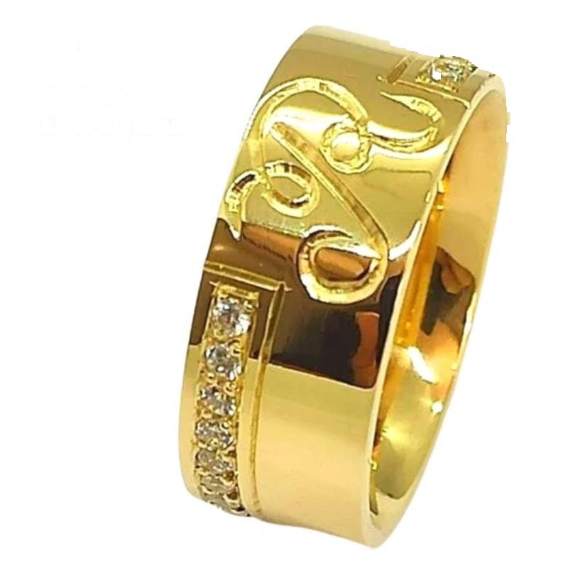 ALIANÇA DE MOEDA 8,0MM ANATÔMICA QUADRADA PERSONALIZADA COM LETRA C/20 PEDRAS E FRISO