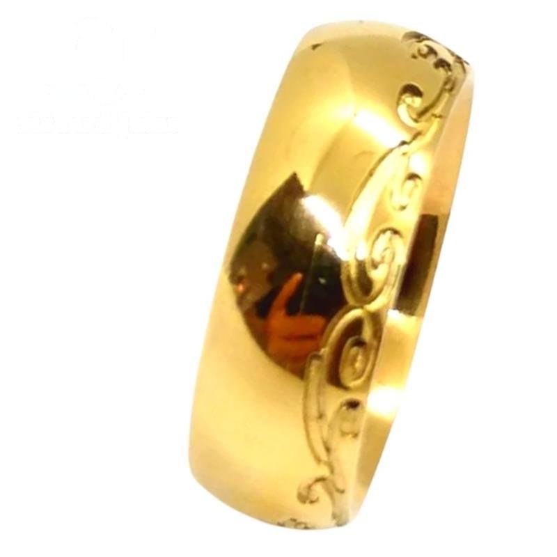 ALIANÇA DE MOEDA 8,0MM ABAULADA TRABALHADA