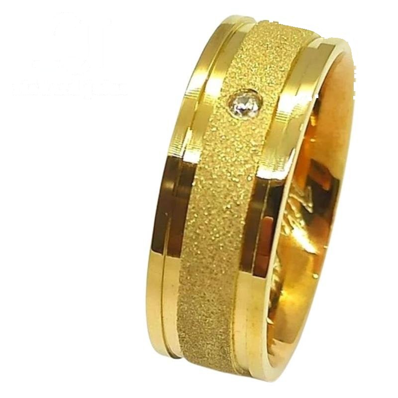ALIANÇA DE MOEDA 8,0MM ANATÔMICA QUADRADA C/ CENTRO DIAMANTADO 02 FRISO DE 1,0MM E 01 PEDRA