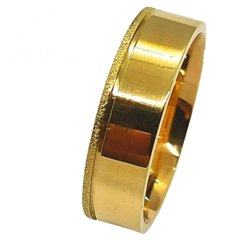 ALIANÇA DE MOEDA 6,0MM ANATÔMICA QUADRADA C/ LATERAL DIAMANTADA E 01 FRISO 0,50
