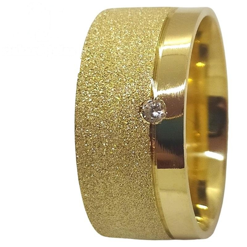 ALIANÇA DE MOEDA 10 MM ANATÔMICA QUADRADA DIAMANTADA C/ 1 PEDRA E 1 FRISO 0,50