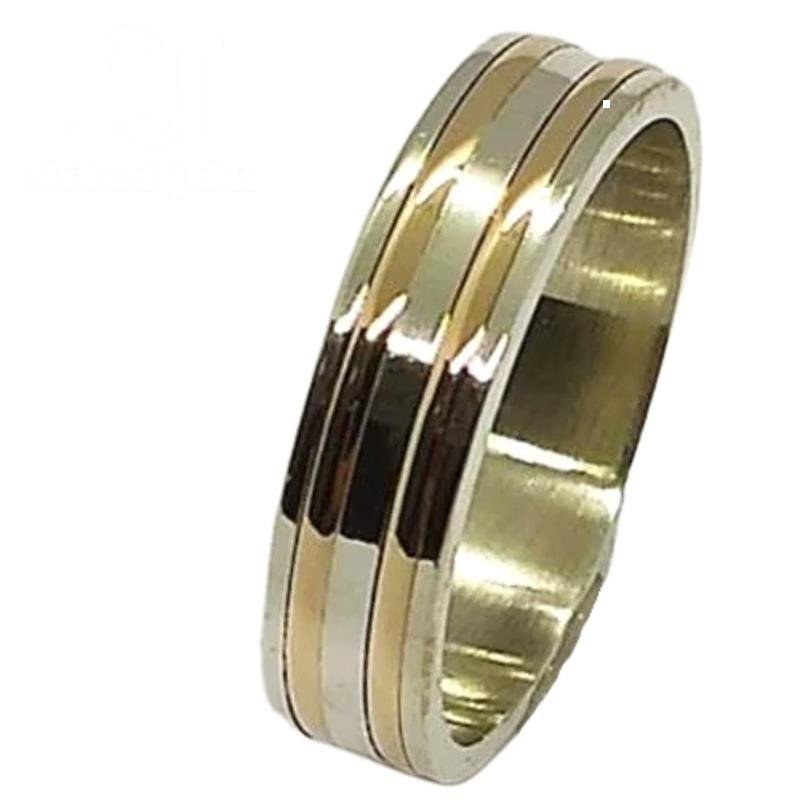ALIANÇA DE PRATA C/FILETE DE OURO 10KL 5,0MM QUADRADA RETA
