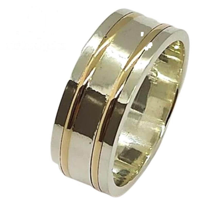 ALIANÇA DE PRATA C/FILETE DE OURO 10KL 8MM QUADRADA