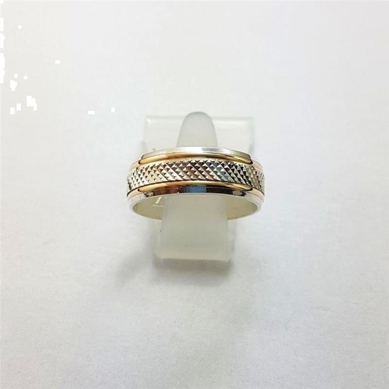 ALIANÇA DE PRATA C/FILETE DE OURO 10KL 7,0MM INTERNO RETO TRABALHADA