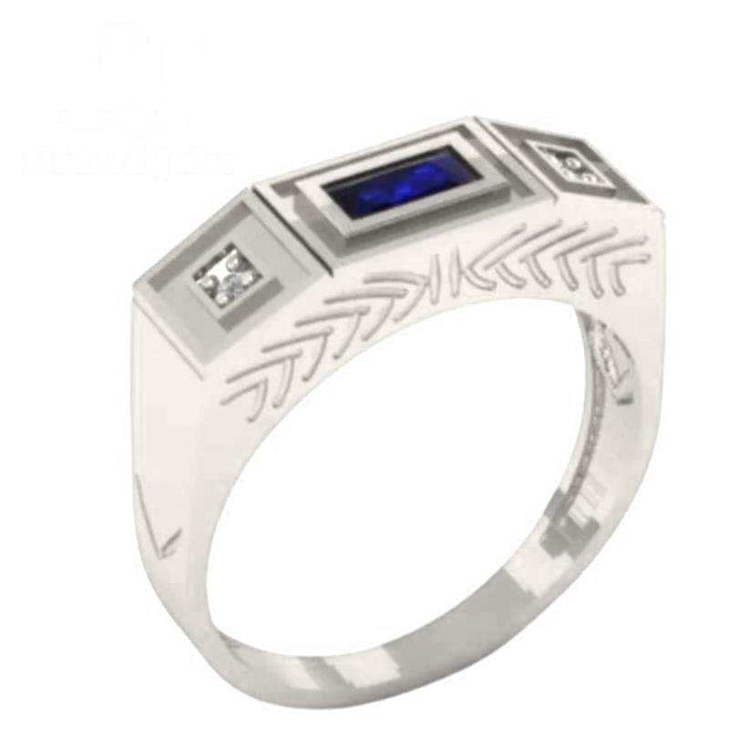 ANEL DE PRATA MASCULINO DE PEDRA CENTRAL BAGUETE 3X6