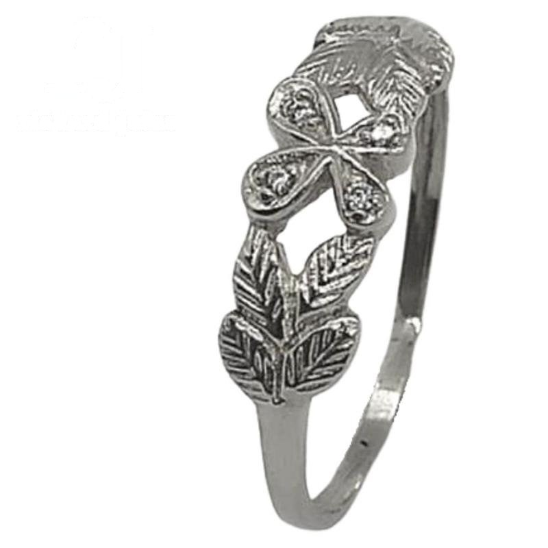 ANEL DE PRATA TREVO 4 FOLHAS C/04 PEDRAS