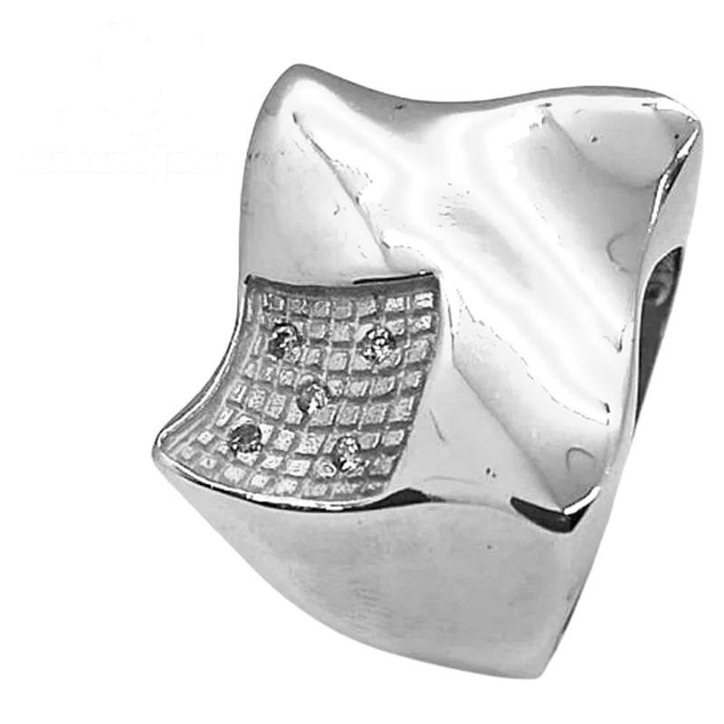 ANEL DE PRATA QUADRADO CURVADO C/05 PEDRAS