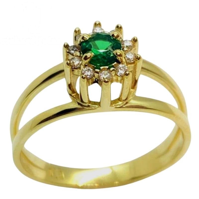 ANEL DE OURO 10KL CHUVEIRO PEDRA 4MM PESO MÉDIO 2,7
