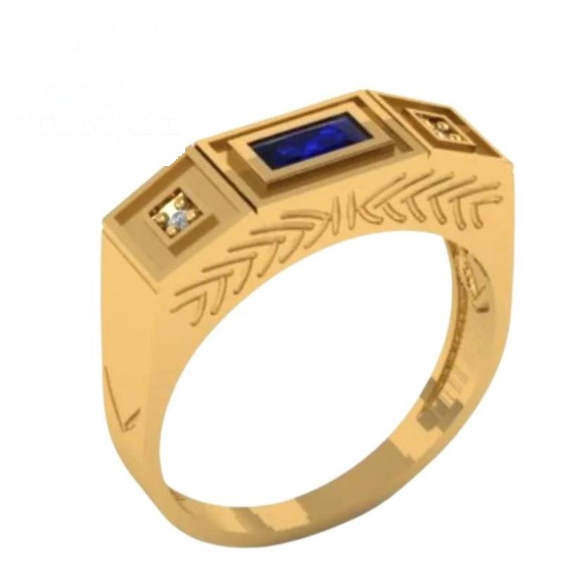 ANEL DE MOEDA MASCULINO DE PEDRA CENTRAL BAGUETE 3X6