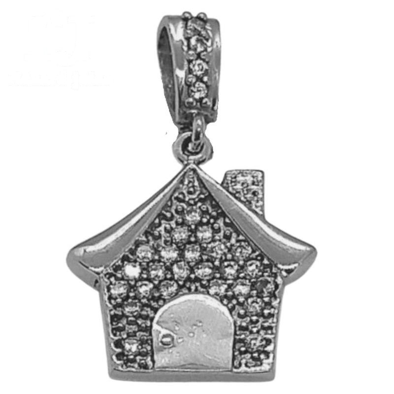 PINGENTE DE PRATA CASA CRAVEJADA C/24 PEDRAS DE TAMANHO 1,4 X 1,5