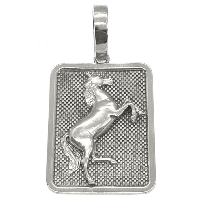 PINGENTE DE PRATA QUADRADO CAVALO ALTO RELEVO 3,5X3