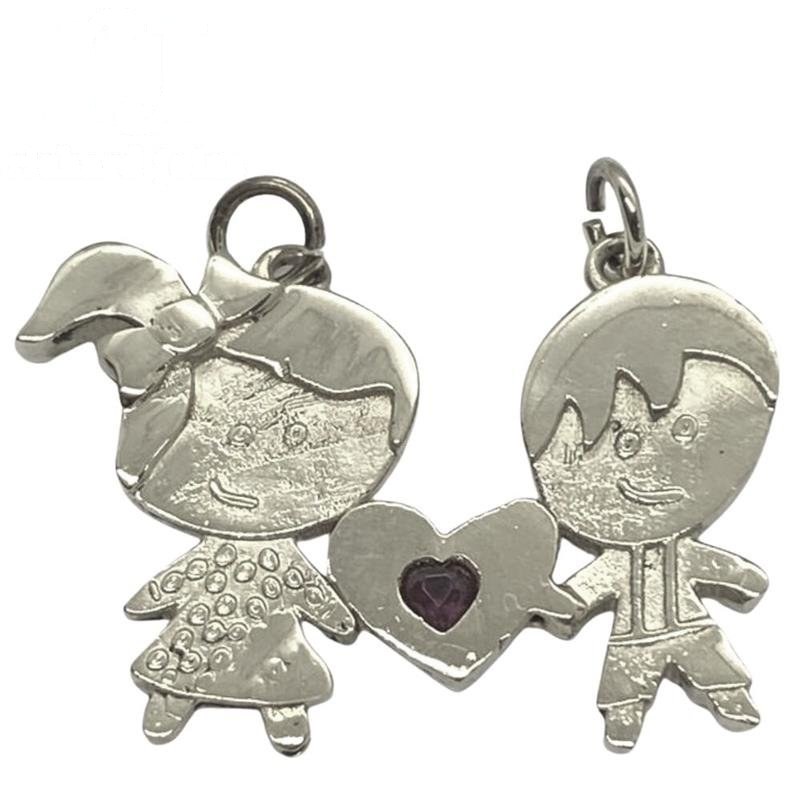 PINGENTE DE PRATA MENINO E MENINA DE TAMANHO 2,6 X 1,8
