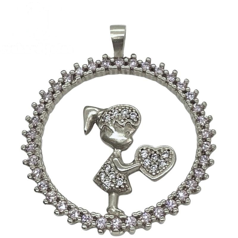 PINGENTE DE PRATA MANDALA DE TAMANHO 3,5 X 3,5 C/48 PEDRAS E 01 MENINA PEDRA CRISTAL MUDA COR DO ARO