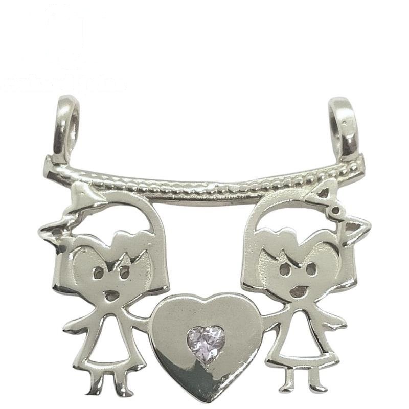 PINGENTE DE PRATA CANGA C/02 MENINAS DE TAMANHO 2,7 X 2,7