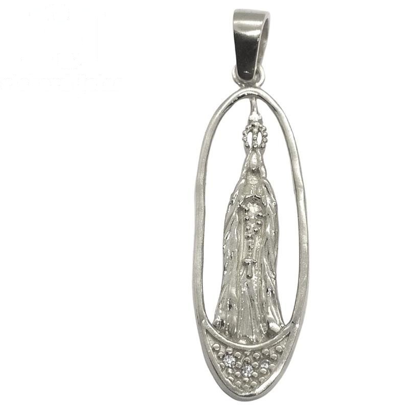PINGENTE DE PRATA NOSSA SENHORA DE FÁTIMA C/ 03 PEDRAS