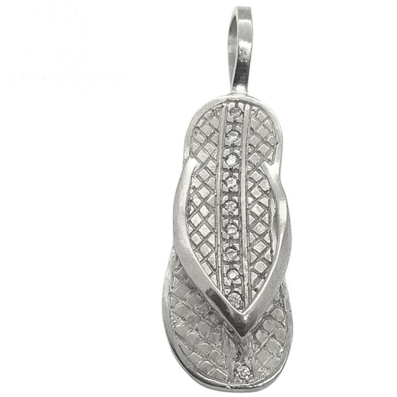PINGENTE DE PRATA CHINELO C/10 PEDRAS DE TAMANHO 2X1