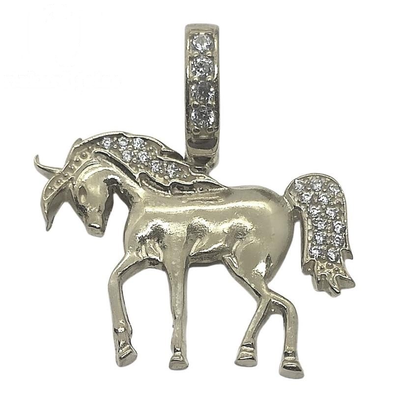 PINGENTE DE PRATA CAVALO C/20 PEDRAS DE TAMANHO 2,8 X 2,4