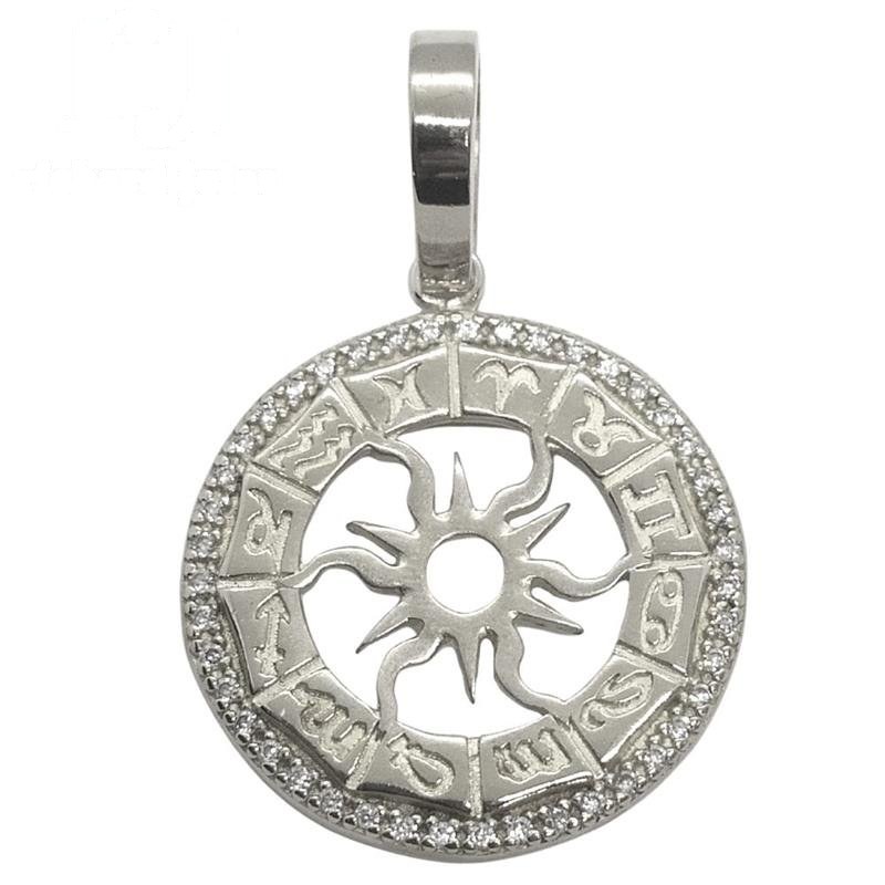 PINGENTE DE PRATA MANDALA DE SIGNOS C/43 PEDRAS DE TAMANHO 3,3X3,3
