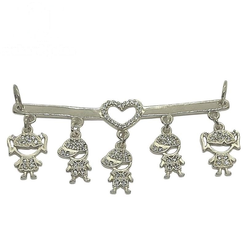 PINGENTE DE PRATA CANGA C/05 BONEQUINHOS E 87 PEDRAS 5,6 X 2,7