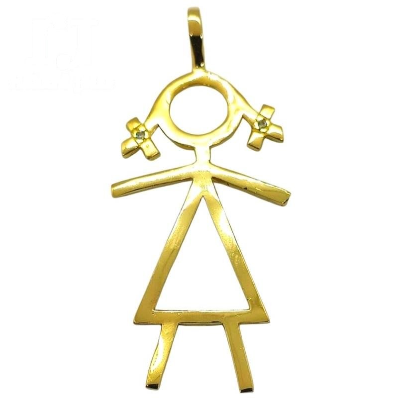 PINGENTE DE MOEDA MENINA GRANDE C/02 PEDRAS DE TAMANHO 5X2,6