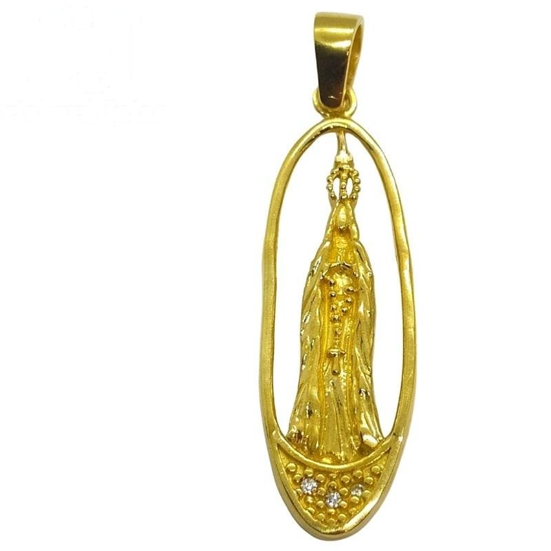 PINGENTE DE MOEDA NOSSA SENHORA DE FÁTIMA C/ 03 PEDRAS
