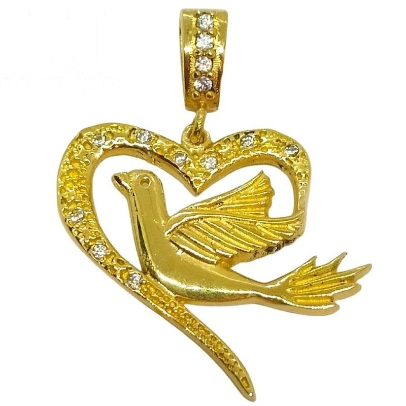 PINGENTE DE MOEDA PÁSSARO C/ 13 PEDRAS DE TAMANHO 1,6 X 1,7