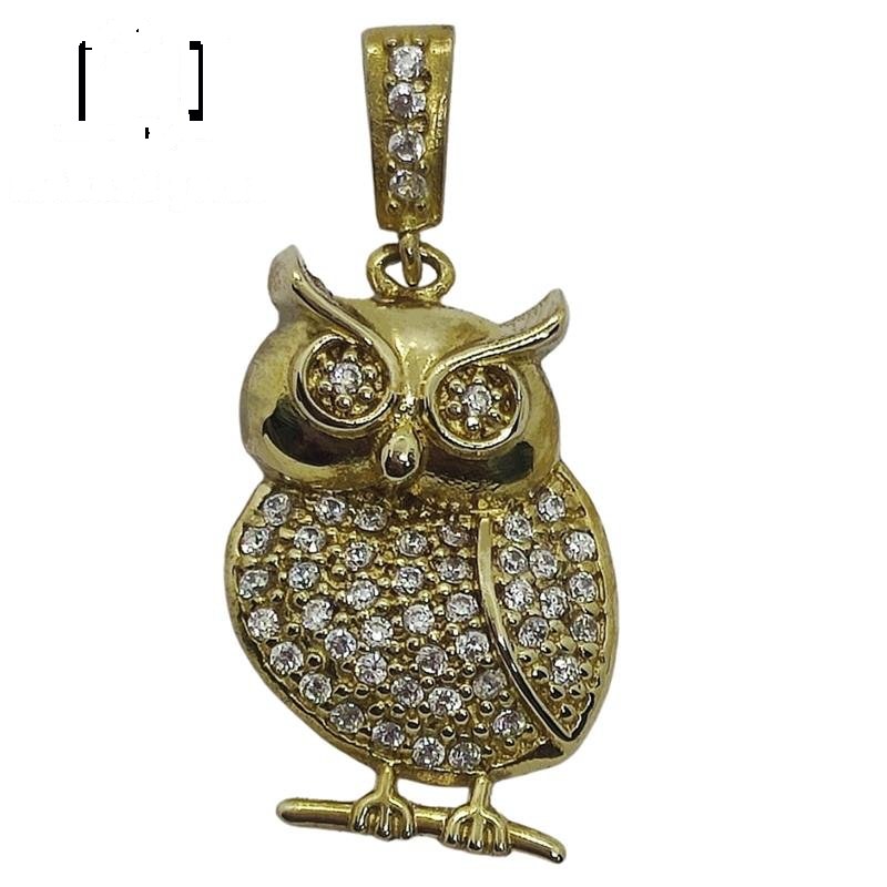 PINGENTE DE MOEDA CORUJA C/ 48 PEDRAS