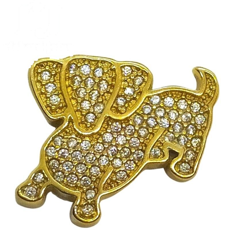 PINGENTE DE MOEDA CACHORRO C/ 70 PEDRAS DE TAMANHO 1,7 X 1,7
