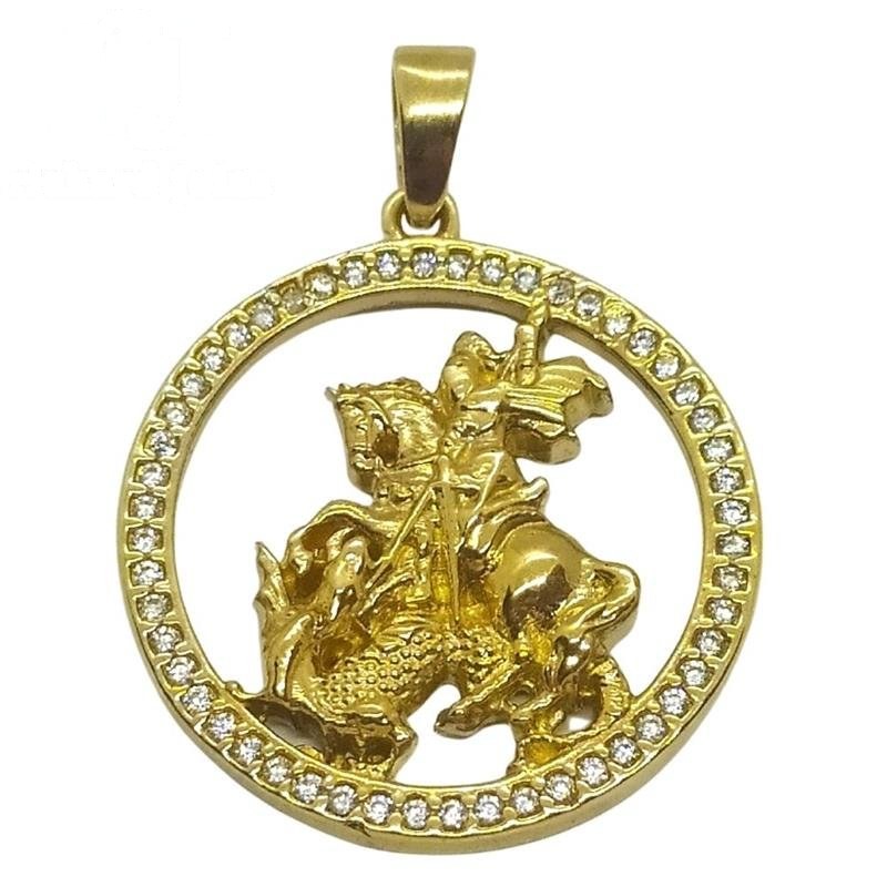 PINGENTE DE MOEDA SÃO JORGE C/ PEDRAS 3,0 X 3,3