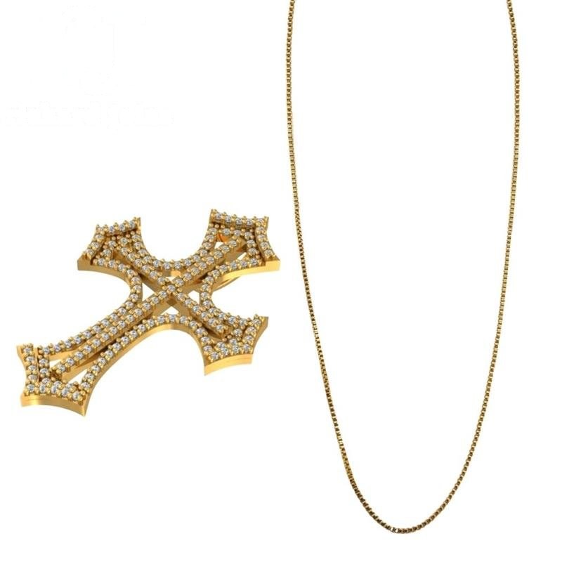 PINGENTE DE MOEDA CRUCIFIXO C/ZIRCONE DE TAMANHO 3,6 X 2,7 + CORRENTE FOLHEADA A OURO DE 40CM