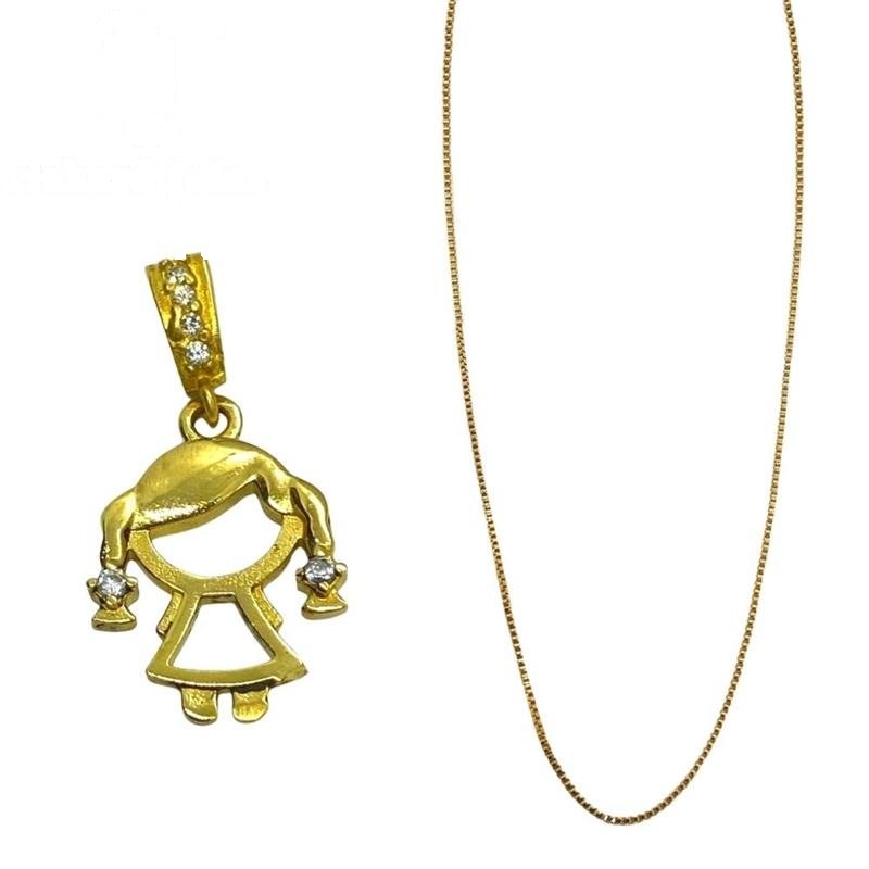 PINGENTE DE MOEDA MENINA DE TAMANHO 1,5 X 1,1 + CORRENTE FOLHEADA A OURO DE 45CM