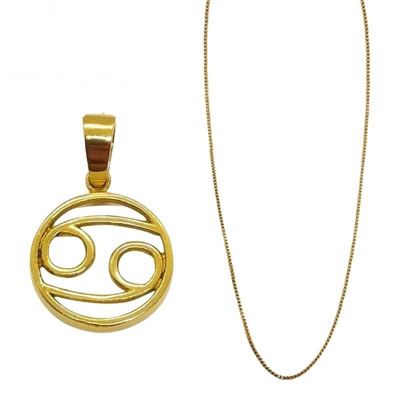 PINGENTE DE MOEDA SIGNO CÂNCER 1,6 X 1,6 + CORRENTE FOLHEADA A OURO DE 45CM