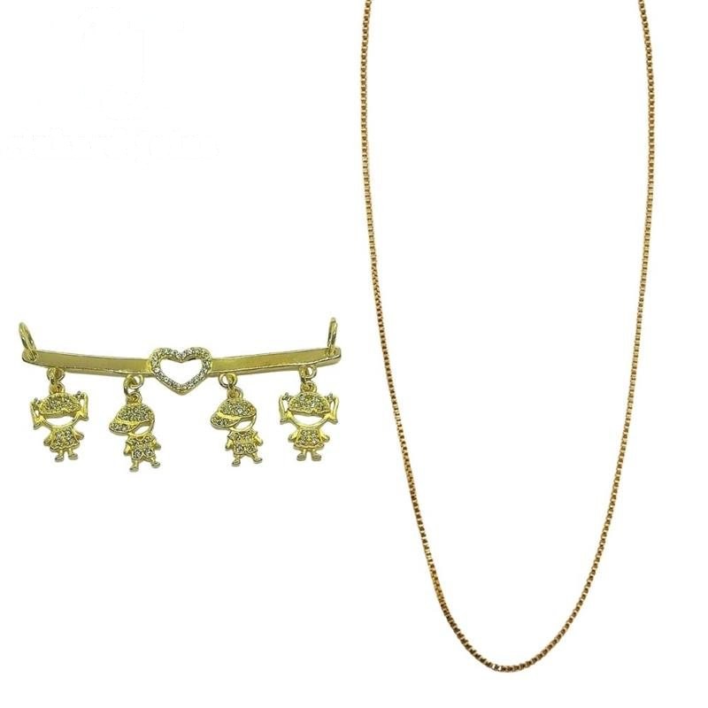 PINGENTE DE MOEDA CANGA C/04 BONEQUINHOS E 74 PEDRAS 5,5 X 2,3 + CORRENTE FOLHEADA A OURO DE 40CM
