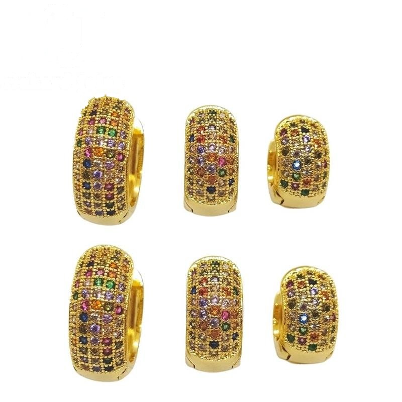 BRINCO FOLHEADO A OURO TRIO ARGOLINHAS COLORIDO
