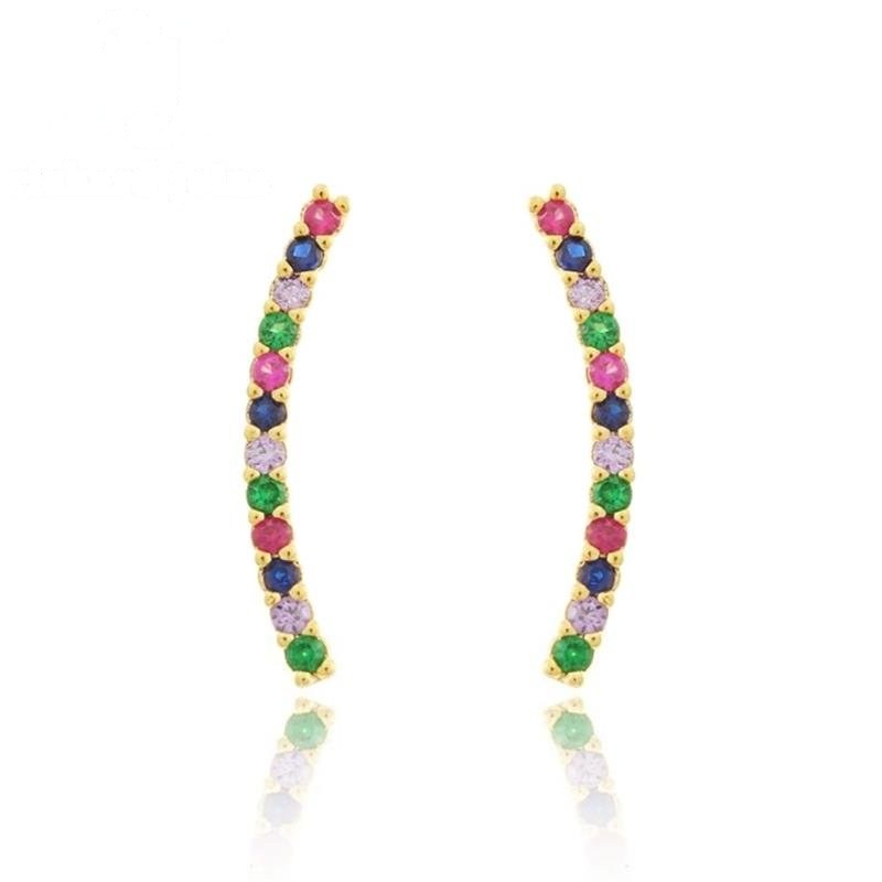 BRINCO FOLHEADO A OURO CRAVEJADO COM MICRO ZIRCÔNIAS COLORIDAS