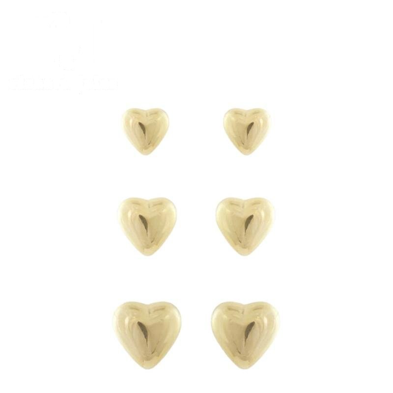 BRINCO FOLHEADO A OURO TRIO DE CORAÇÃO LISO (6MM/8MM/10MM)