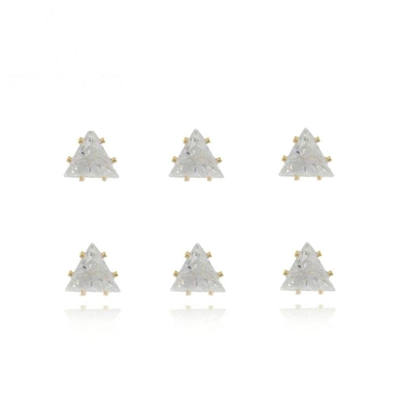 BRINCO FOLHEADO A OURO TRIO PONTO DE LUZ TRIANGULAR 3MM