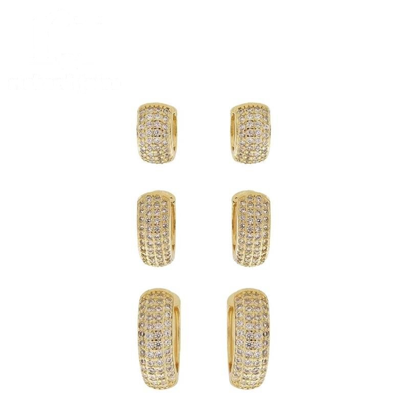 BRINCO FOLHEADO A OURO TRIO ARGOLINHAS CRAVEJADAS