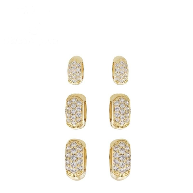 BRINCO FOLHEADO A OURO TRIO ARGOLINHAS CRAVEJADAS