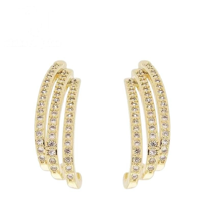 BRINCO FOLHEADO A OURO MEIA ARGOLA CRAVEJADO (24,5MM)