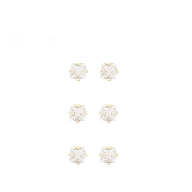 BRINCO FOLHEADO A OURO TRIO PONTOS DE LUZ CARRE (3MM)