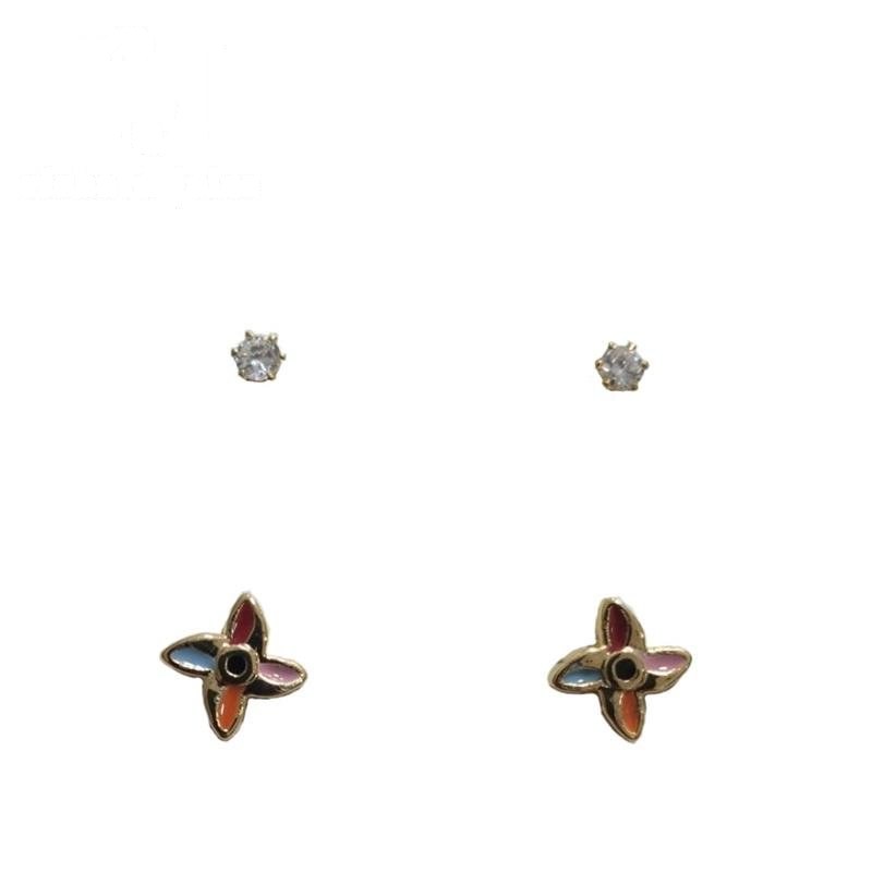 BRINCO FOLHEADO A OURO DUPLO BABY C/ FLOR COLORIDA